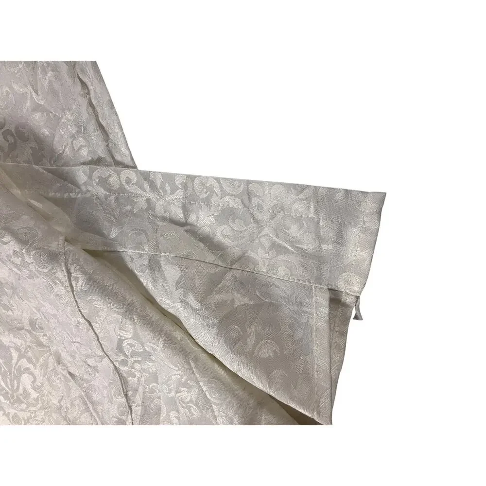 Single Ivory Damask Print Satin Curtain Panel with Attached Valance 62 Long
